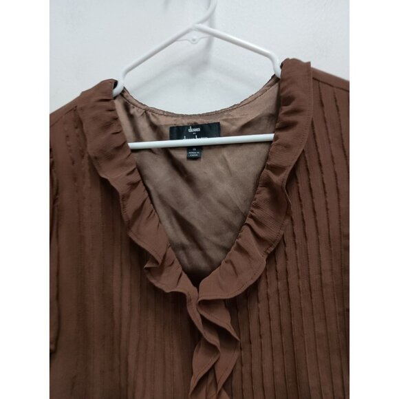 Dennis By Dennis Basso Top Womens Size 1X Brown Ruffle Chiffon Fairy Romantic - Picture 2 of 9